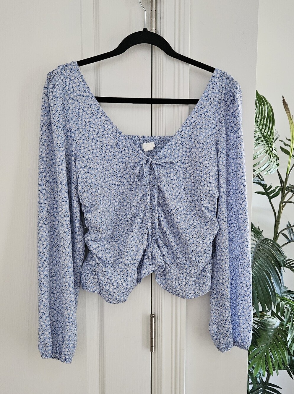H&M Light Blue Floral Tie-Front Blouse